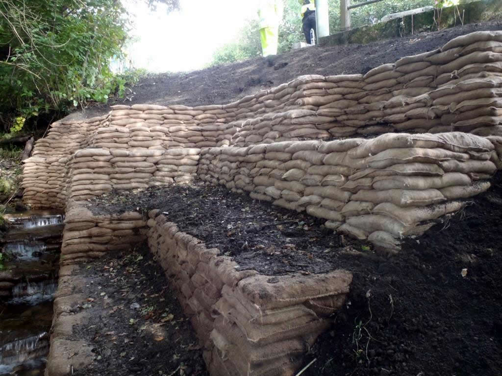 Terracing with concrete bagwork prior to planting