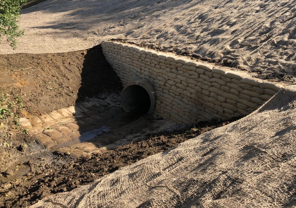 Typical concrete bagwork headwall